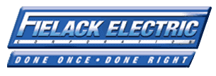 Logo featuring "Fielack Electric Corporation" in bold blue and white text. Below it, a slogan reads "Done Once • Done Right" on a blue banner.